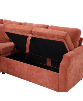 Sectional Sofa Bed L-Shape Orange Sleeper with Hidden Storage