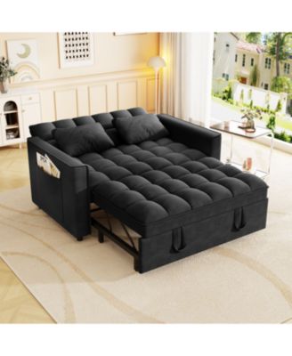 Velvet Sleeper Sofa Couch Pull Out Bed - Black