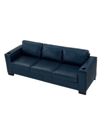 Streamdale Modern Faux Leather Sofa with Cup Holder & Storage