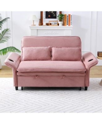Pink Striped Sofa Bed - Adjustable Arms & Back - 65.74-inch