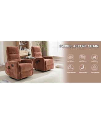  Heat Massage Rocker Recliner Chair, Swivel Fabric