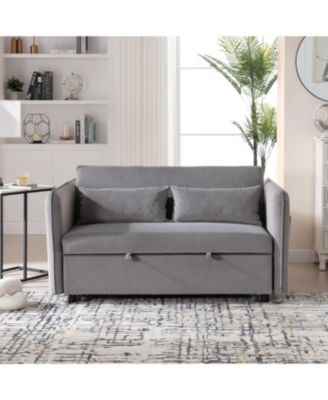 Streamdale 55" Velvet Futon Sofa Bed with Pillows & Side Pockets