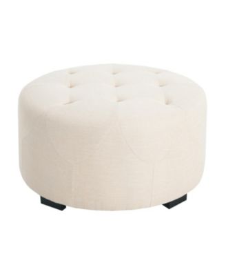 Button Tufted Round Ottoman, Beige, Small version