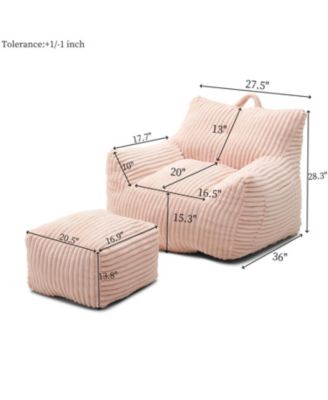Giant Pink Plush Bean Bag Chair with Footstool
