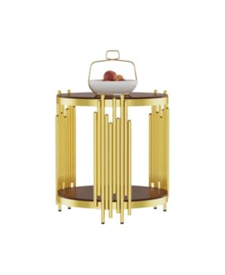 Streamdale Gold End Table, Brown Tempered Glass, Stainless Steel Legs