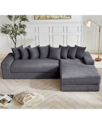 Oversize Cloud Couch, L-Shape Sleeper Sofa, 8 Pillows, Corduroy, Dark Gray (Right Facing