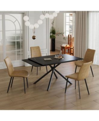 Streamdale Retractable Sintered Stone Dining Table, Black Steel Legs, 83 Inch (Black)