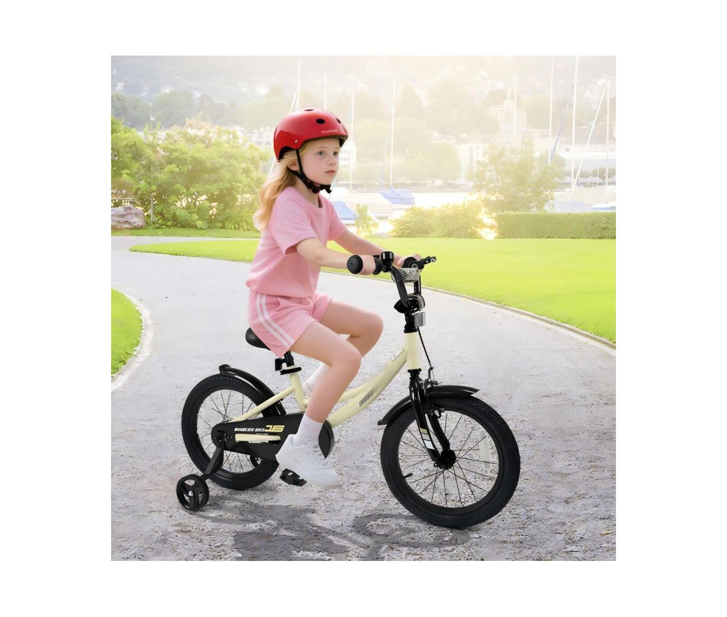 Детская игрушка HONGGE 16-Inch Kids Training Bike with Adjustable Seat, Dual Brake & Training Wheels, Ages 4+, цвет: Бежевый / Хаки — фото 2
