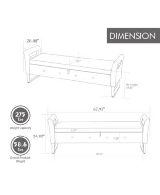 Velvet Storage Bench with Armrests - 67.91" Wide