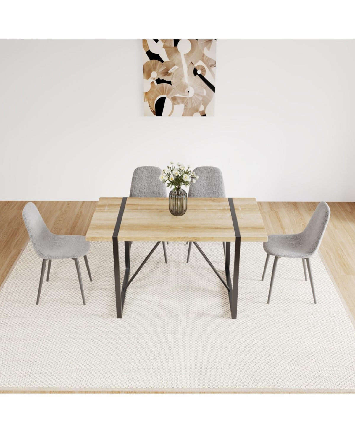 Streamdale Modern Linen Accent Dining Chairs (Set of 4), Black Metal Legs