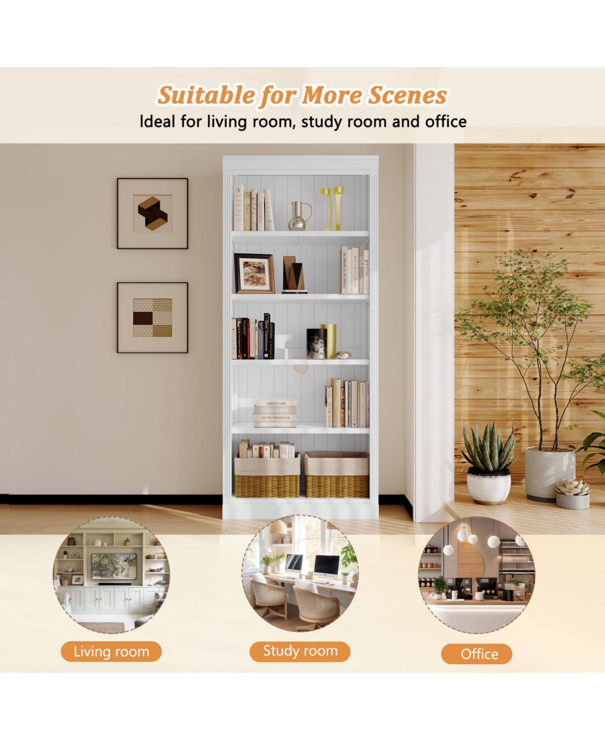 Streamdale Furniture 83.4'' 5-Tier Bookcase with Light and Adjustable Shelves
