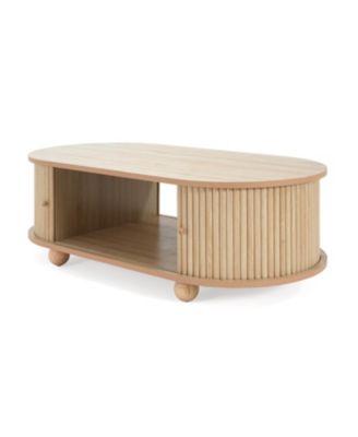 Oval Side Table with Accordion Door & Storage