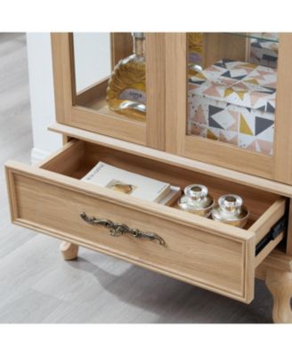 Lighted Glass Curio Cabinet - Light Oak Finish