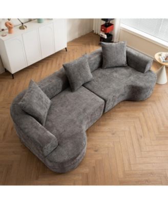 Curved Corduroy Sofa with Pillows