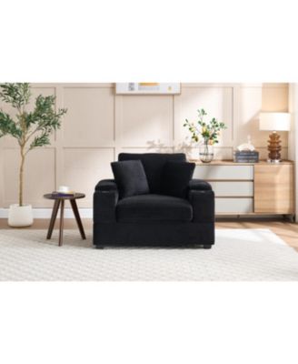 Corduroy Chaise Lounge Sofa with Ottoman & Storage