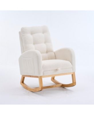 Cream White Plush Rocking Chair with Footrest