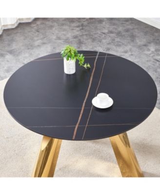 42" Round Sintered Stone Table & 6 White/Gold Chairs