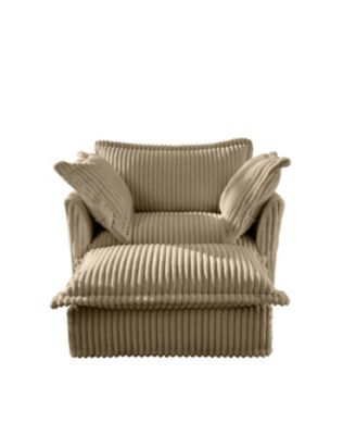 Camel Corduroy Armchair Set with Ottoman