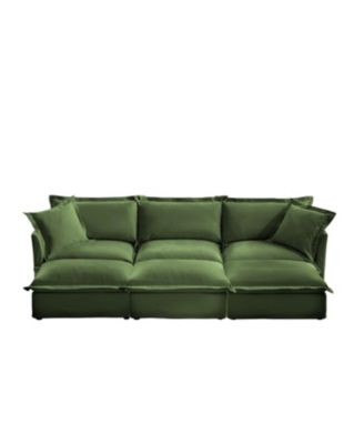  Chenille 3-Seat Sofa with Ottomans