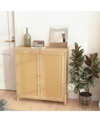 Rattan Door Mid-Century Modern Storage Cabinet