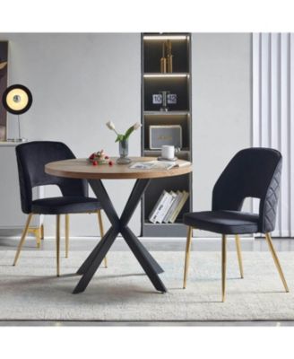 Black Velvet Dining Chairs, Metal Legs, Set of 2