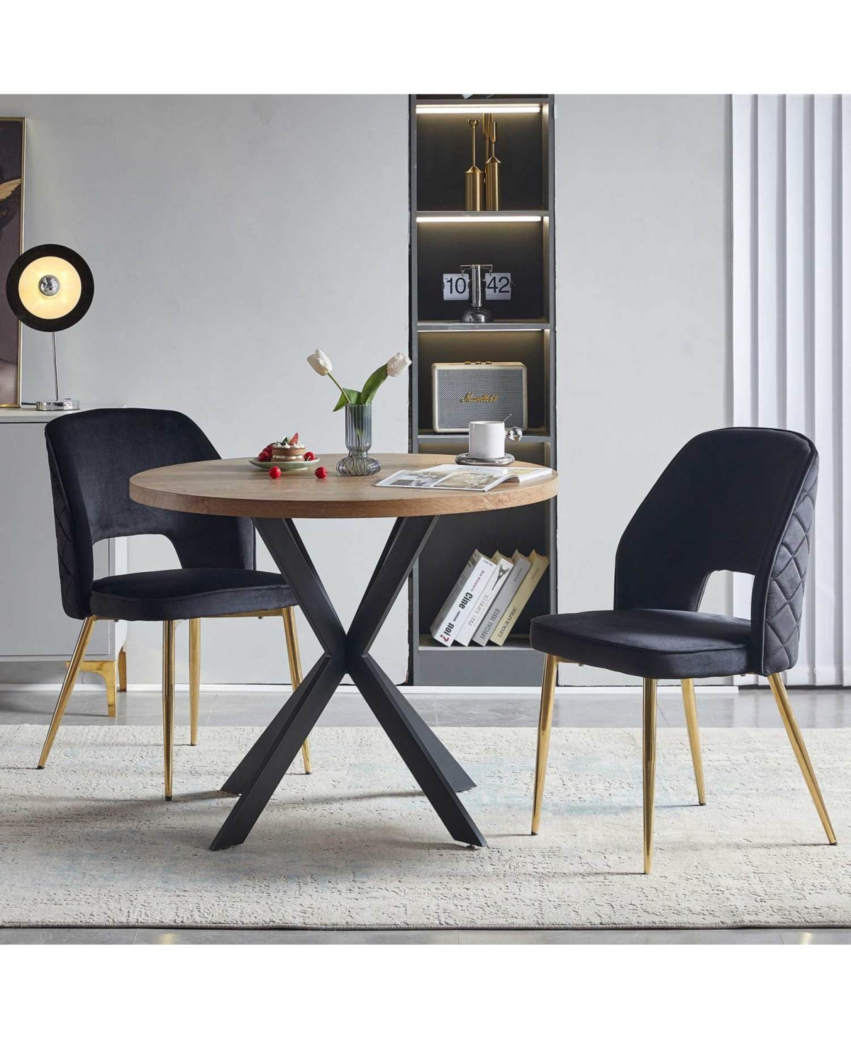 Streamdale Furniture Black Velvet Dining Chairs, Metal Legs, Set of 2