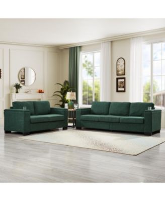 Green Fabric Sofa Set with Cup Holder & Storage
