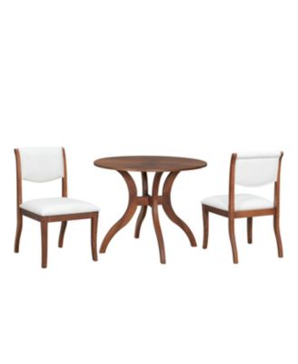 Walnut Round Dining Set- 39.4" Table + 2 Chairs, Solid Wood