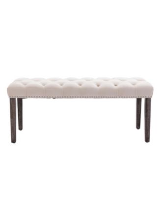 Tufted Velvet Bench Ottoman - Beige