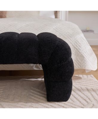 Modern Upholstered Bed Bench, Channel Tufted, Chenille, Black