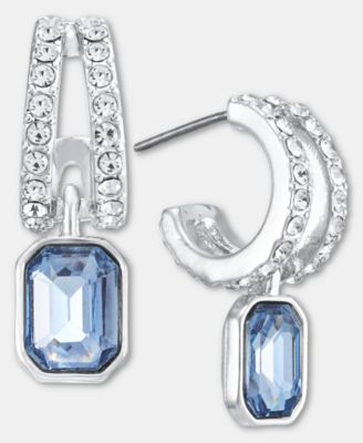 Emerald-Cut Stone Charm Pav&eacute; Huggie Hoop Earrings