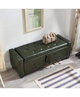 Streamdale 48" Storage Ottoman Bench - Tufted Faux Leather - Dark Green
