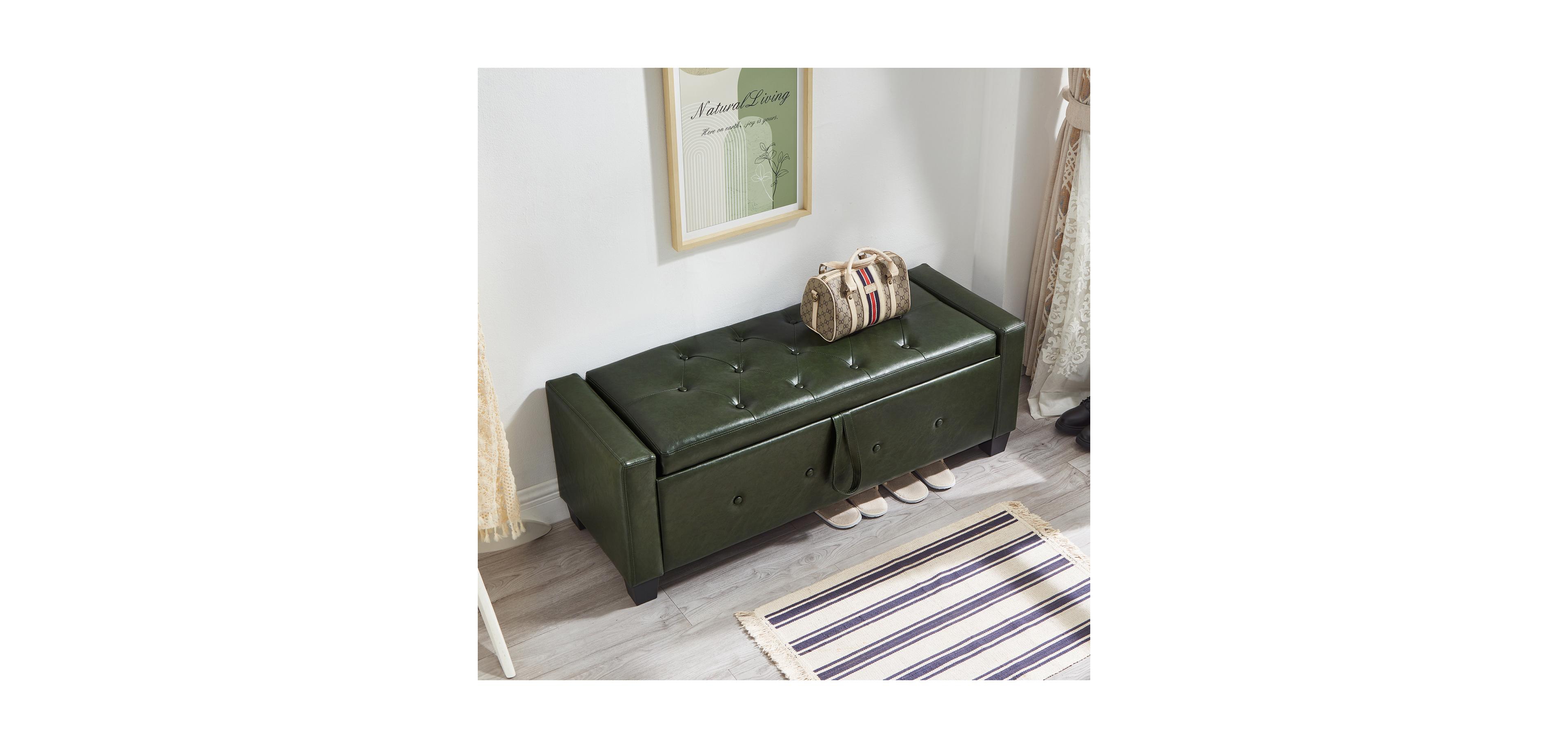Streamdale Furniture Streamdale 48" Storage Ottoman Bench - Tufted Faux Leather - Dark Green