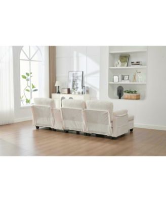 L-Shape Corduroy Sofa- 4-Seater, USB, Storage, Console & Ottoman
