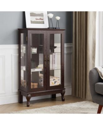  Cherry Curio Cabinet - Lighted Display, Mirrored Back