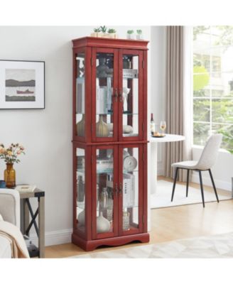 Lighted Glass Curio Cabinet - Cherry Finish
