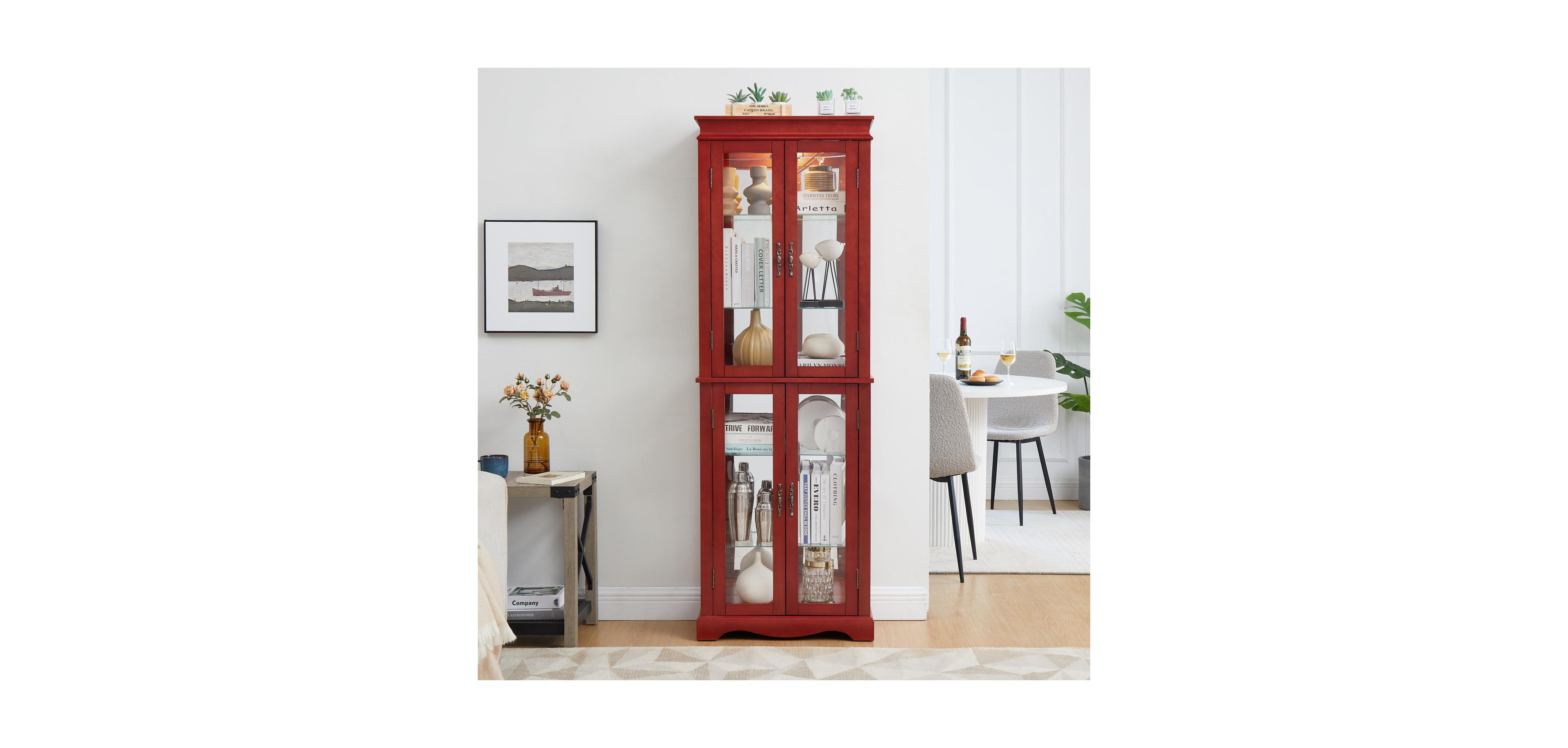 Streamdale Furniture Lighted Glass Curio Cabinet - Cherry Finish
