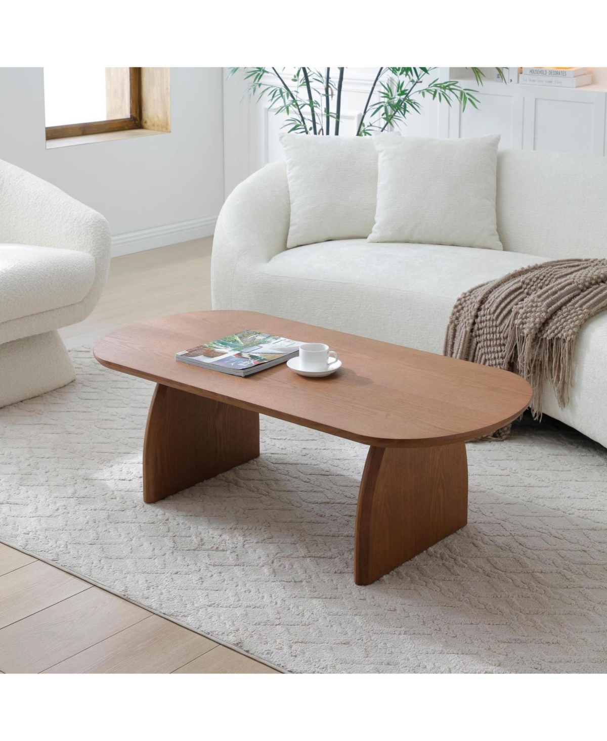 Streamdale Furniture Oval Walnut Coffee Table - Mid Century Modern Accent Table