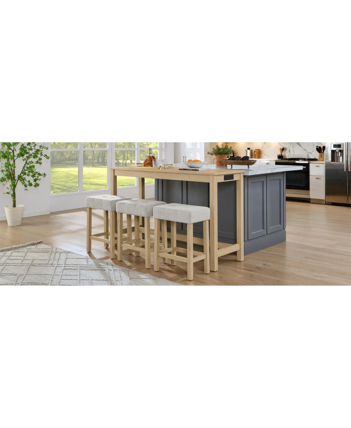 Streamdale Furniture 59" Bar Table Set w/ Power Outlet & 3 Stools