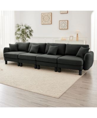 Streamdale Dark Grey Boucle 4-Seater Sofa with Shell Armrests