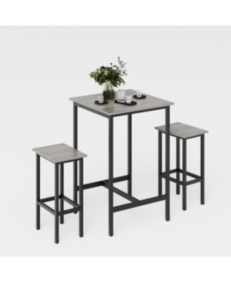Bar Table Set with 2 Bar stools, Grey, 23.62" W x 23.62" D x 35.43" H