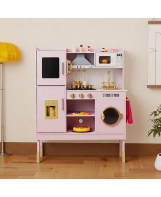 Kids Adjustable Pretend Play Kitchen with Accessories and Storage