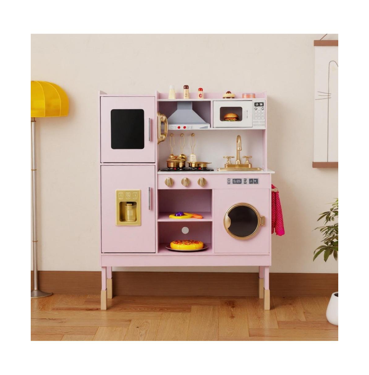 Hongge Kids Adjustable Pretend Play Kitchen with Accessories and Storage