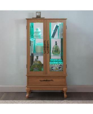Lighted Glass Curio Cabinet - Light Oak