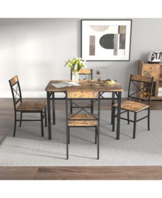Rustic Brown Dining Table Set for 4