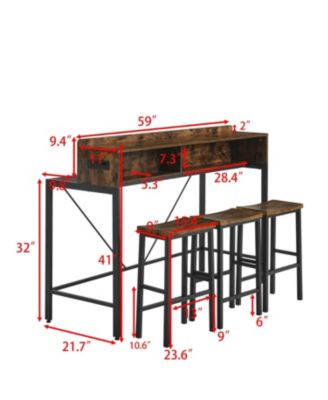 59" Bar Table Set with Power LED & 3 Stools