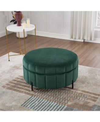 31.5" Green Velvet Storage Ottoman with Reversible Lid