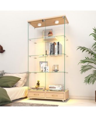 Modern Glass Display Cabinet w/ Drawers & LED Lights