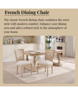 French Country Dining Chairs, Rattan Back, Beige (Set of 2