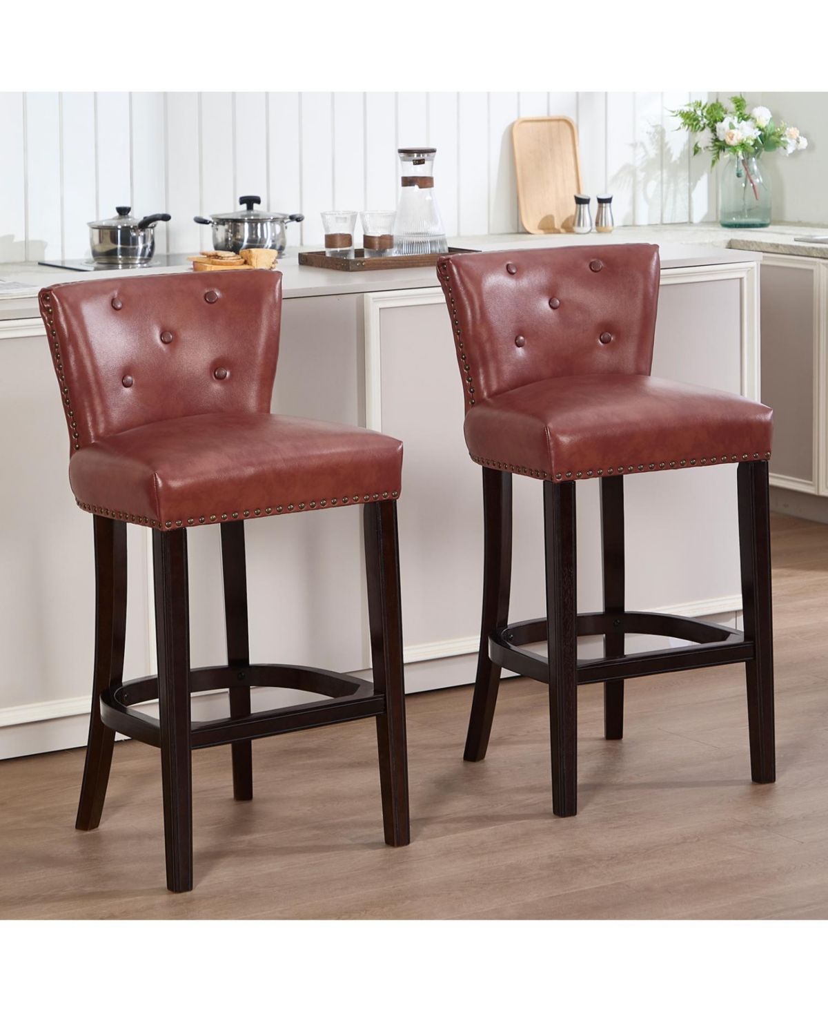 Streamdale Furniture Cow Leather & Wood Bar Stool - 29.5" Kitchen/Pub Height